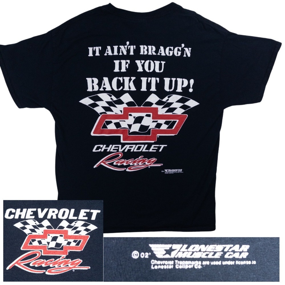 Chevrolet Racing Y2K‎ Shirt L Black 2002 Lonestar Muscle Car Vintage Graphic Tee